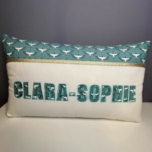 Coussin turquoise personnalisé